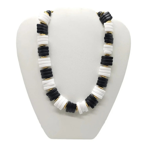 Avon Jewelry - Avon Spectator 1986 Black White Lucite Plastic Statement Necklace Vintage No Box